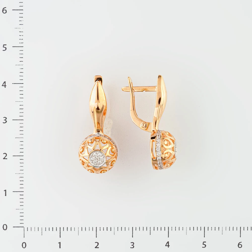Серьги с фианитом из красного золота 585 пробы 2