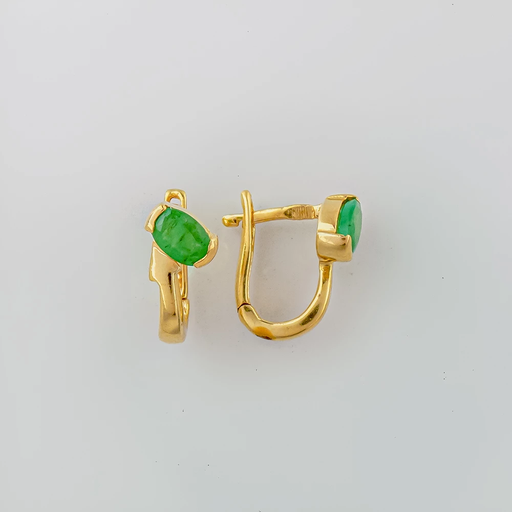 Серьги с изумрудом из желтого золота 585 пробы 1
