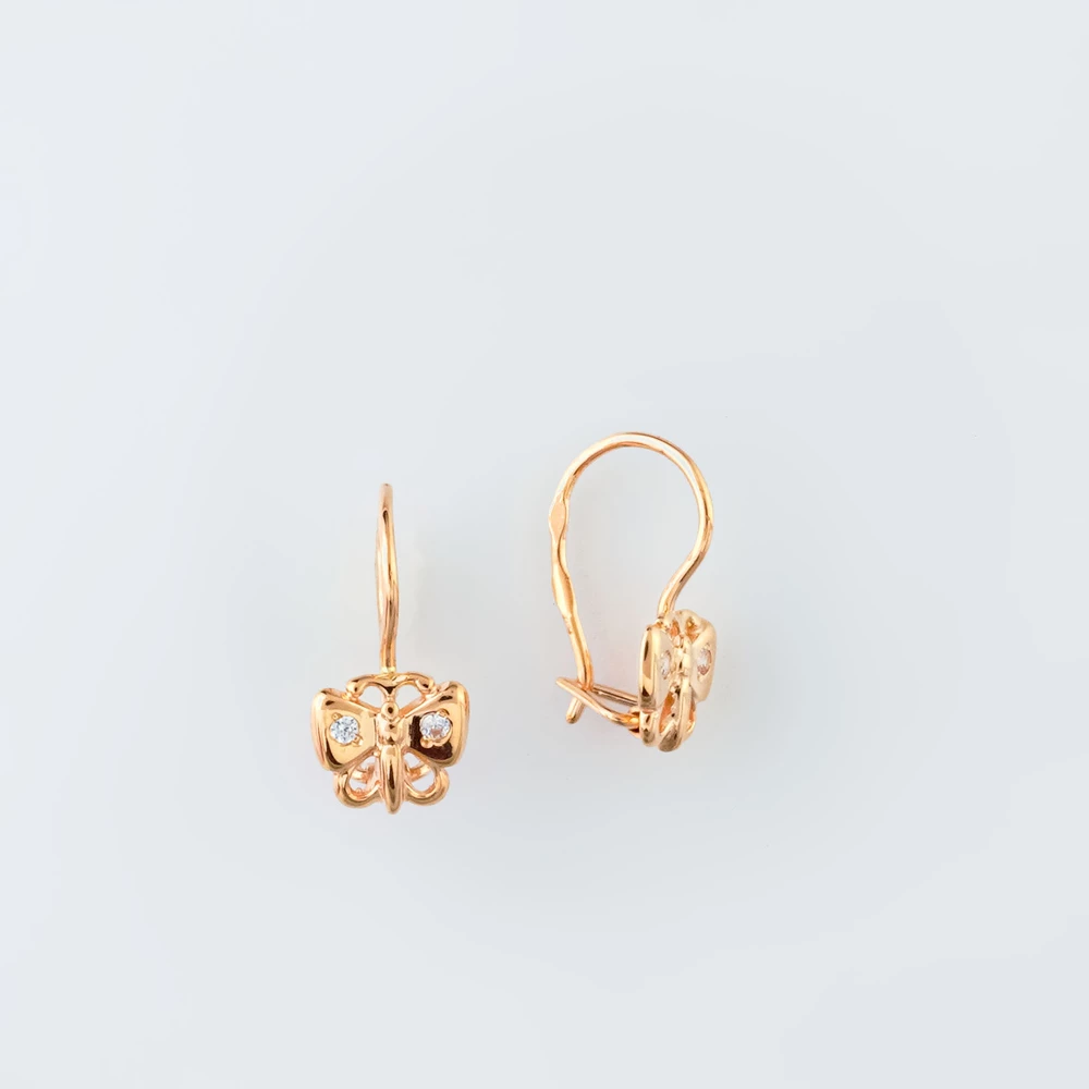 Серьги с фианитом из красного золота 585 пробы 1