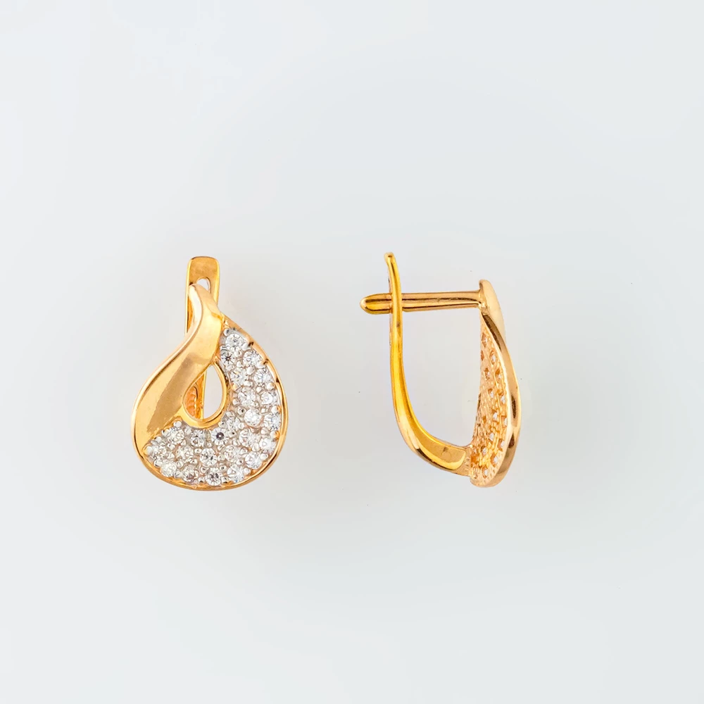 Серьги с фианитом из красного золота 585 пробы 1