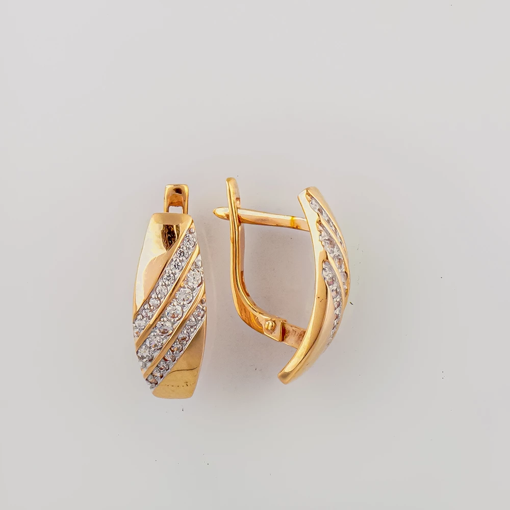 Серьги с фианитом из красного золота 585 пробы 1
