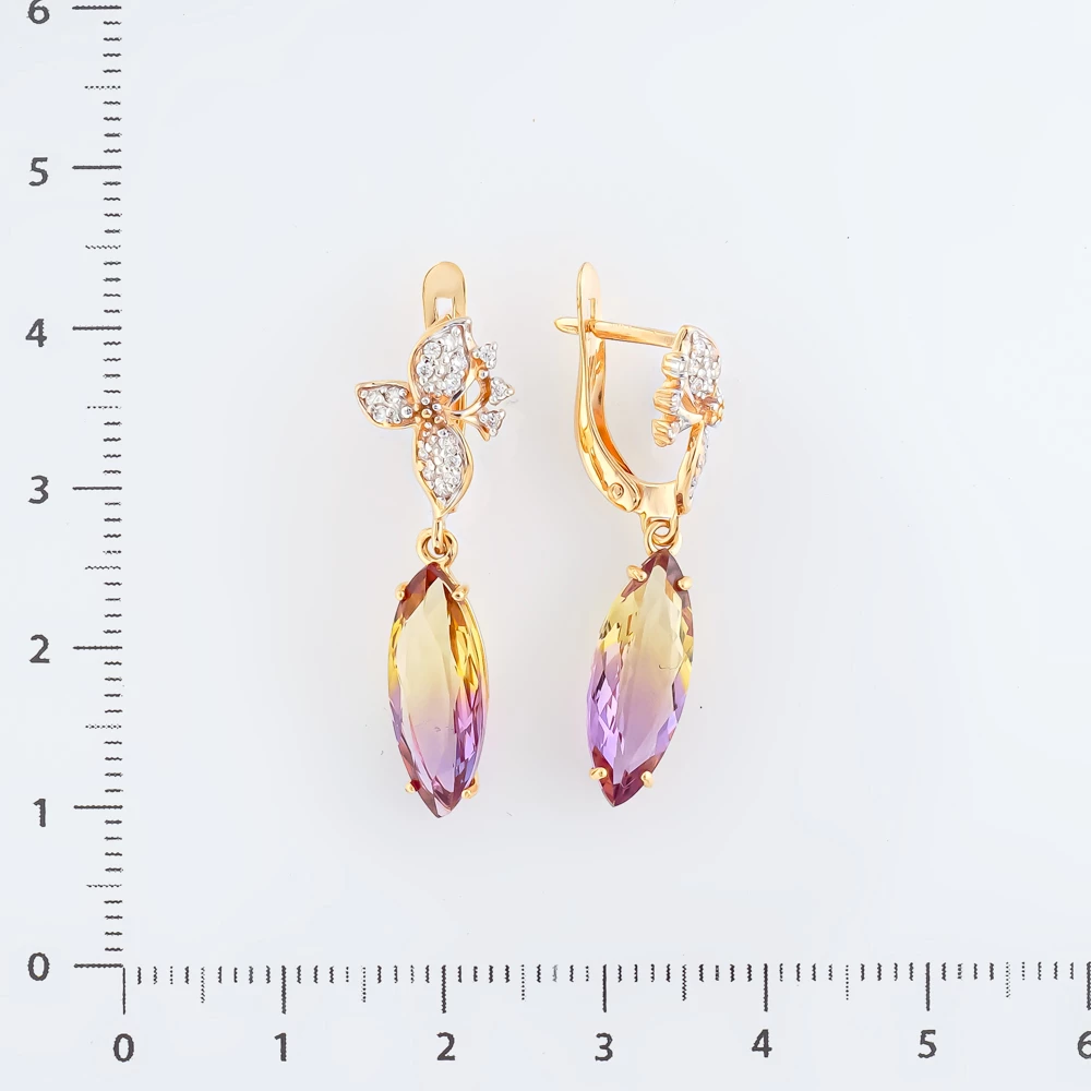 Серьги с аметрином синтетическим из красного золота 585 пробы 2