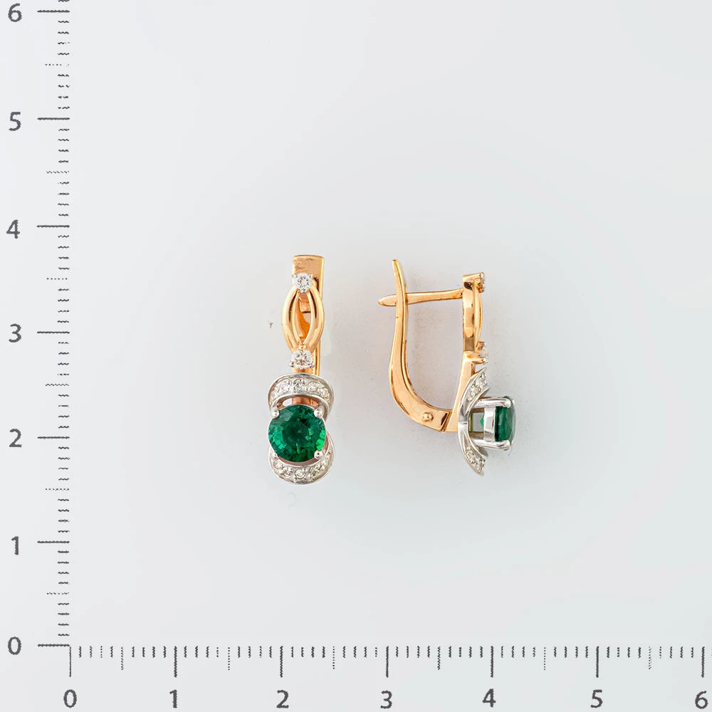 Серьги с изумрудом синтетическим из красного золота 585 пробы 2