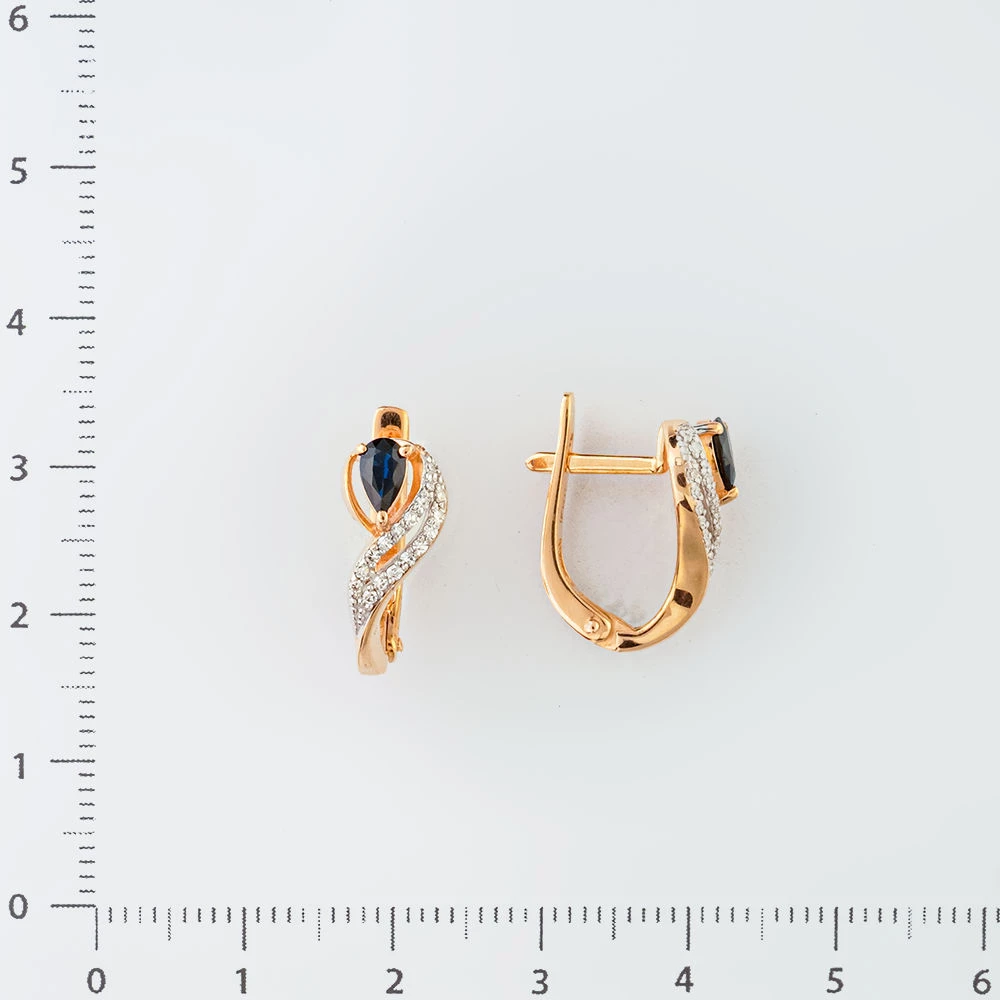 Серьги с сапфиром синтетическим из красного золота 585 пробы 2