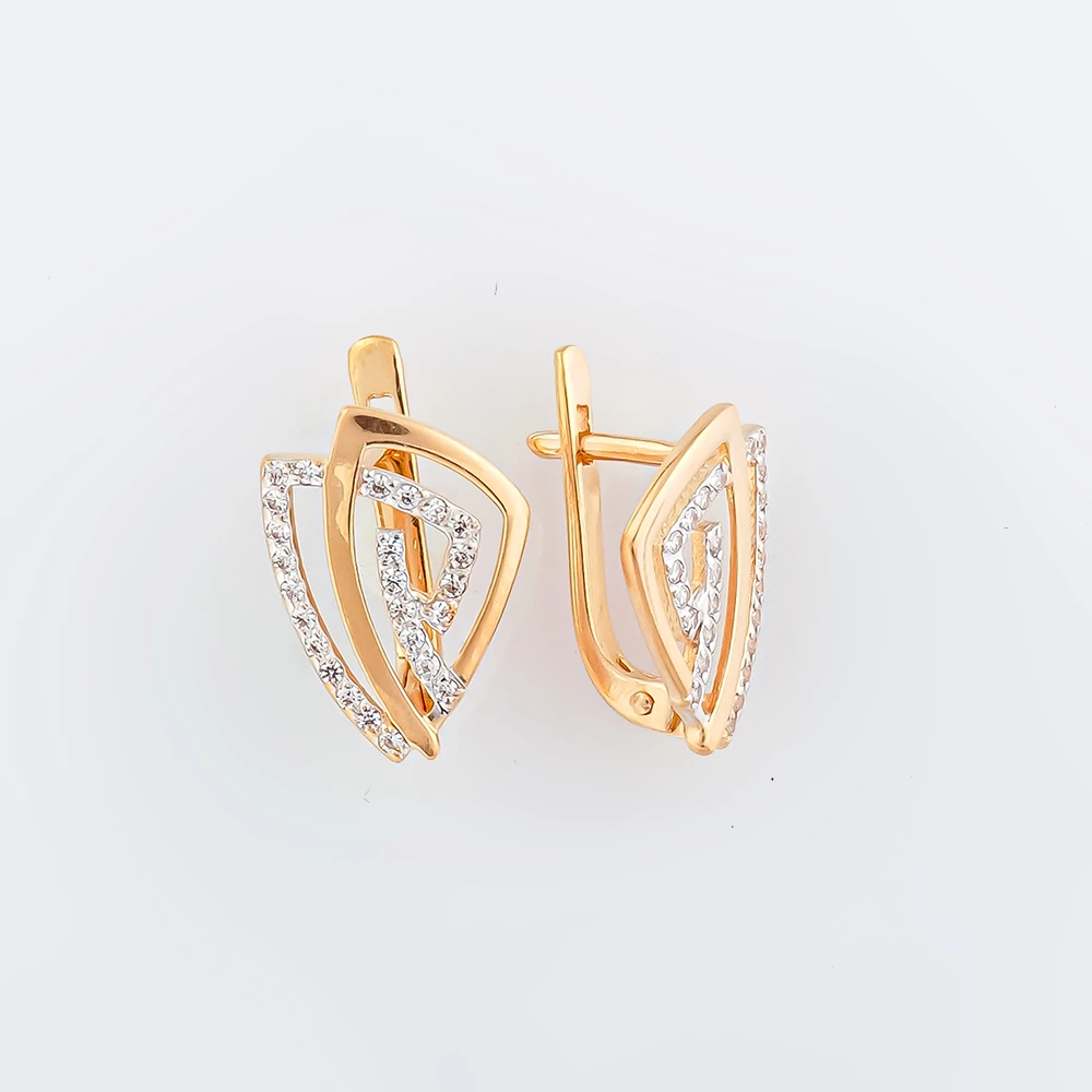 Серьги с фианитом из красного золота 585 пробы 1