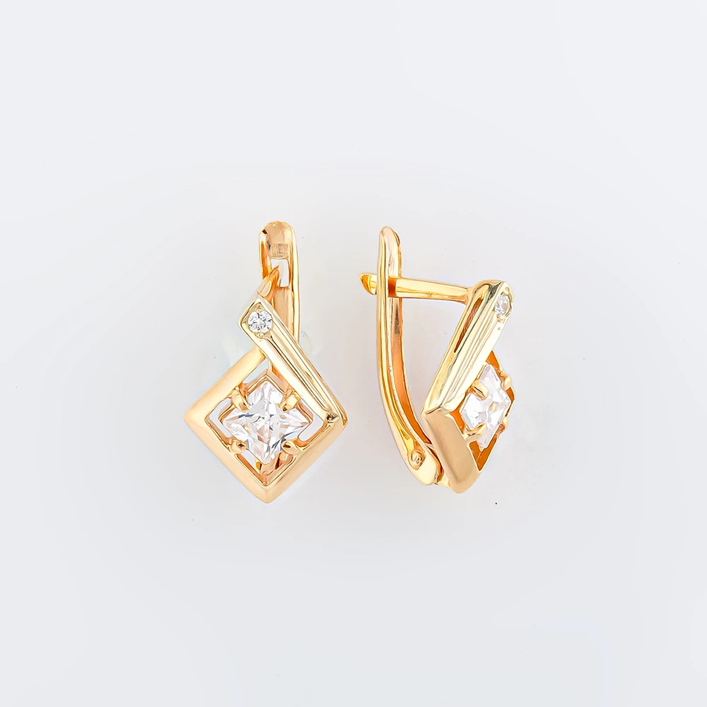Серьги с фианитом из красного золота 585 пробы 1
