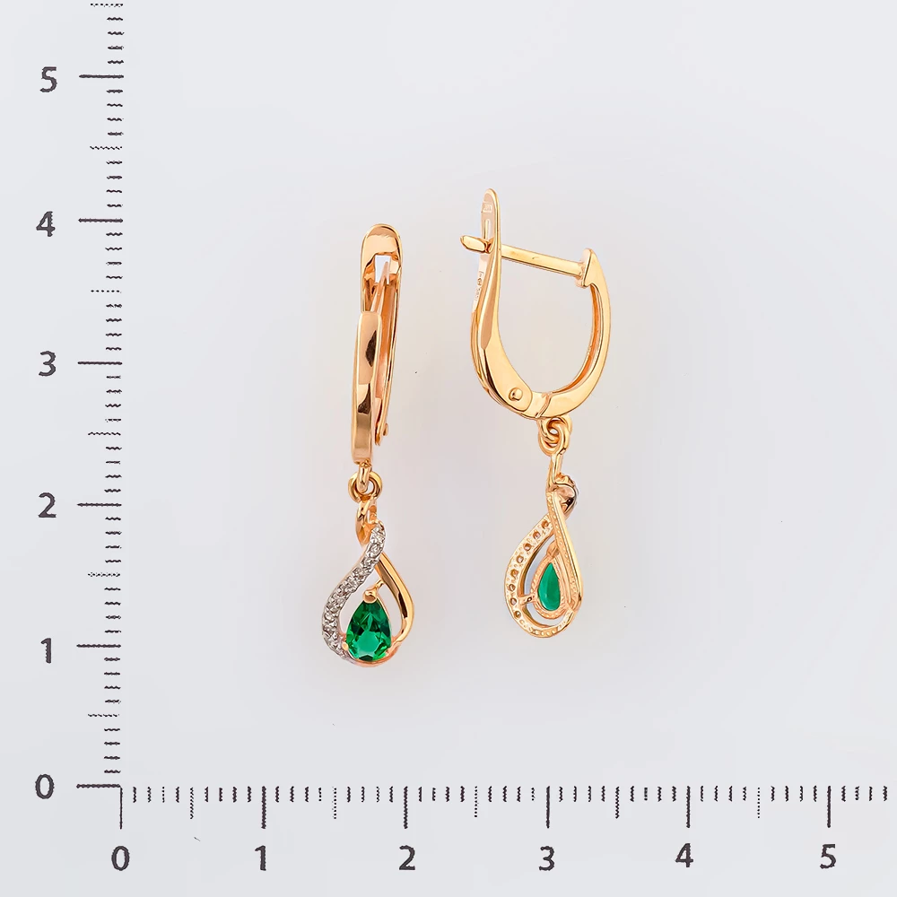 Серьги с изумрудом синтетическим из красного золота 585 пробы 2