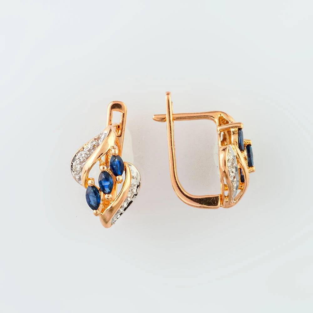 Серьги с сапфиром из красного золота 585 пробы 1
