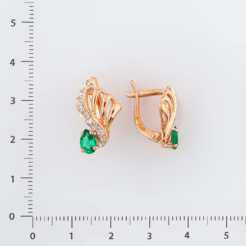 Серьги с изумрудом синтетическим из красного золота 585 пробы 2