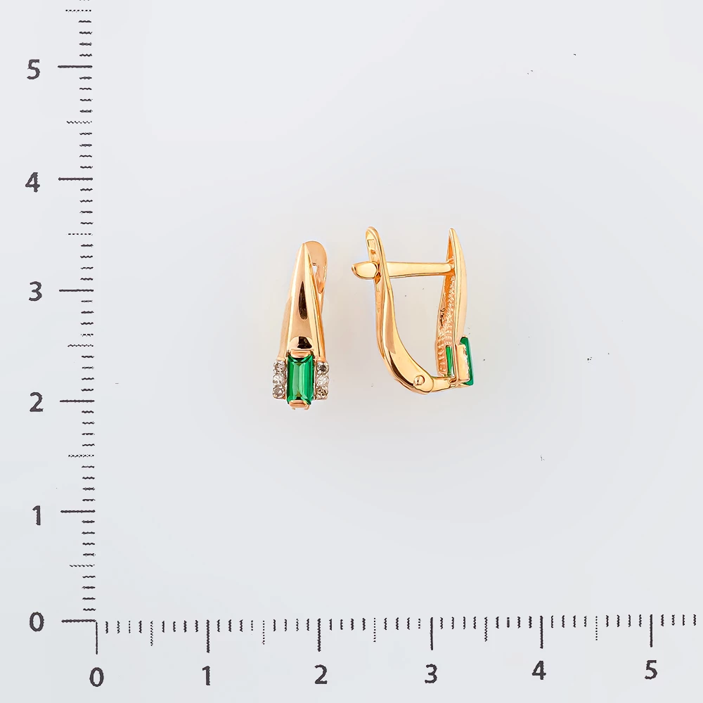 Серьги с изумрудом синтетическим из красного золота 585 пробы 2