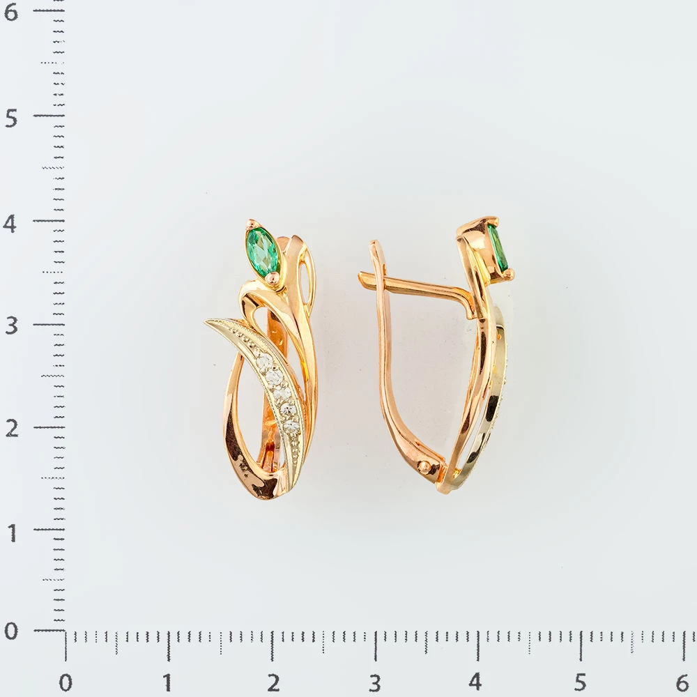 Серьги с изумрудом синтетическим из красного золота 585 пробы 2