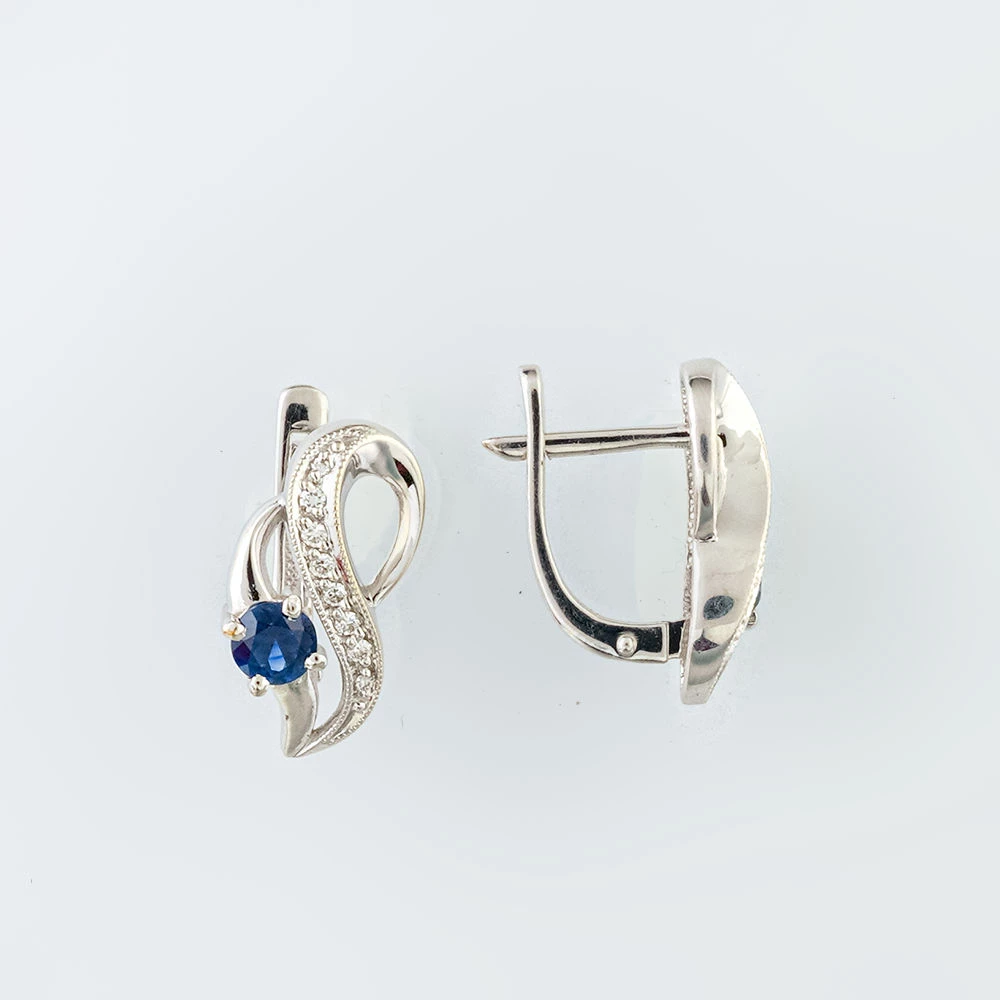 Серьги с сапфиром из белого золота 585 пробы 1