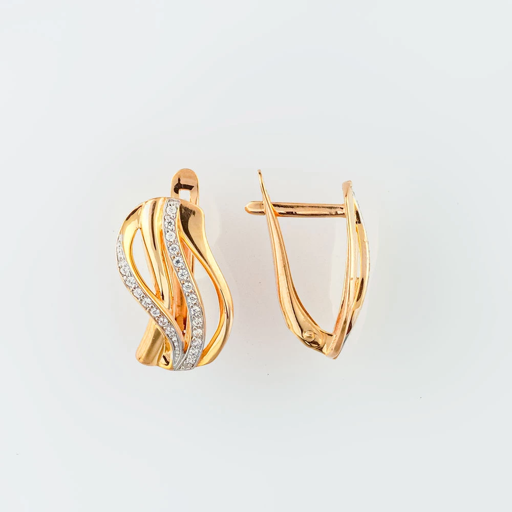 Серьги с фианитом из красного золота 585 пробы 1