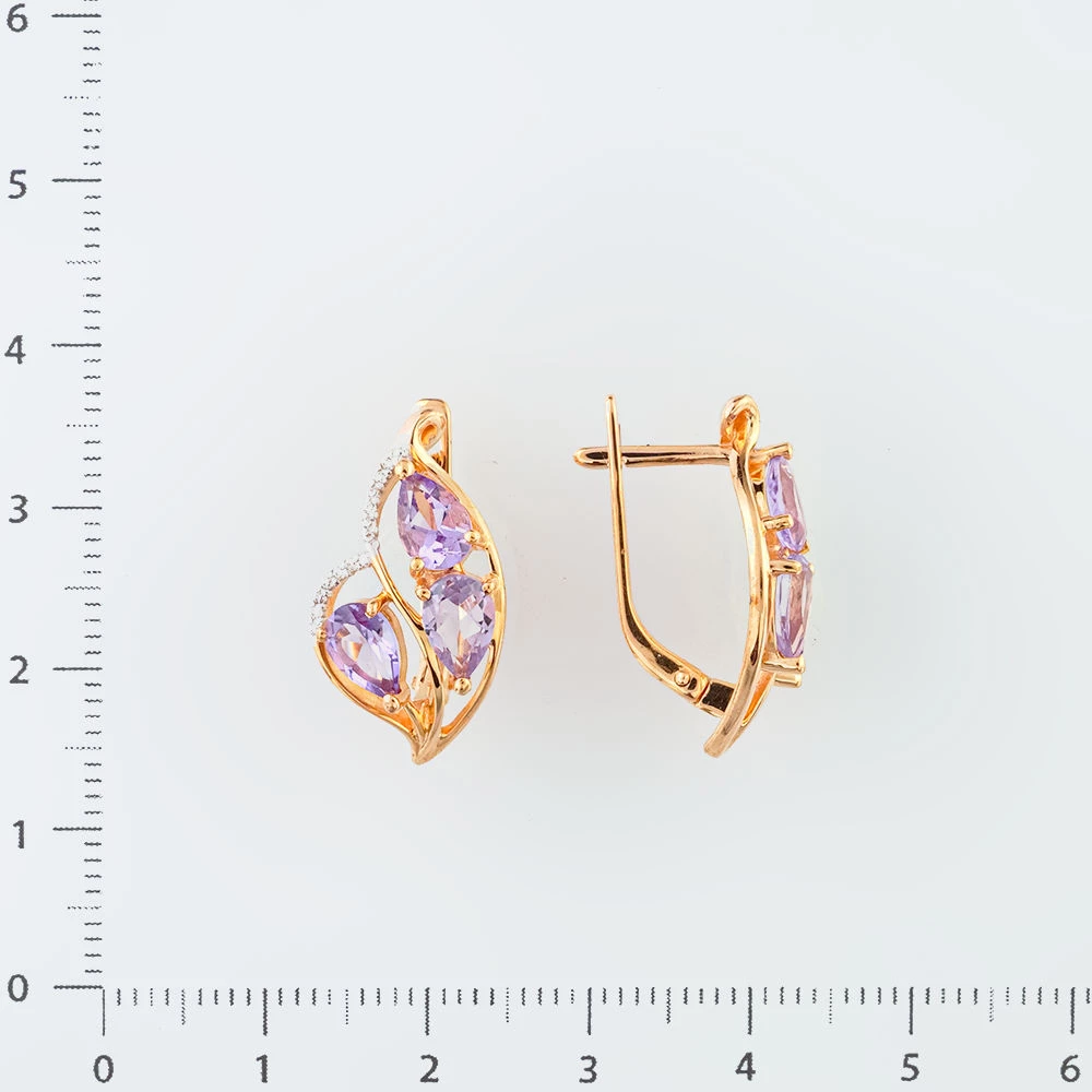 Серьги с аметистом из красного золота 585 пробы 2