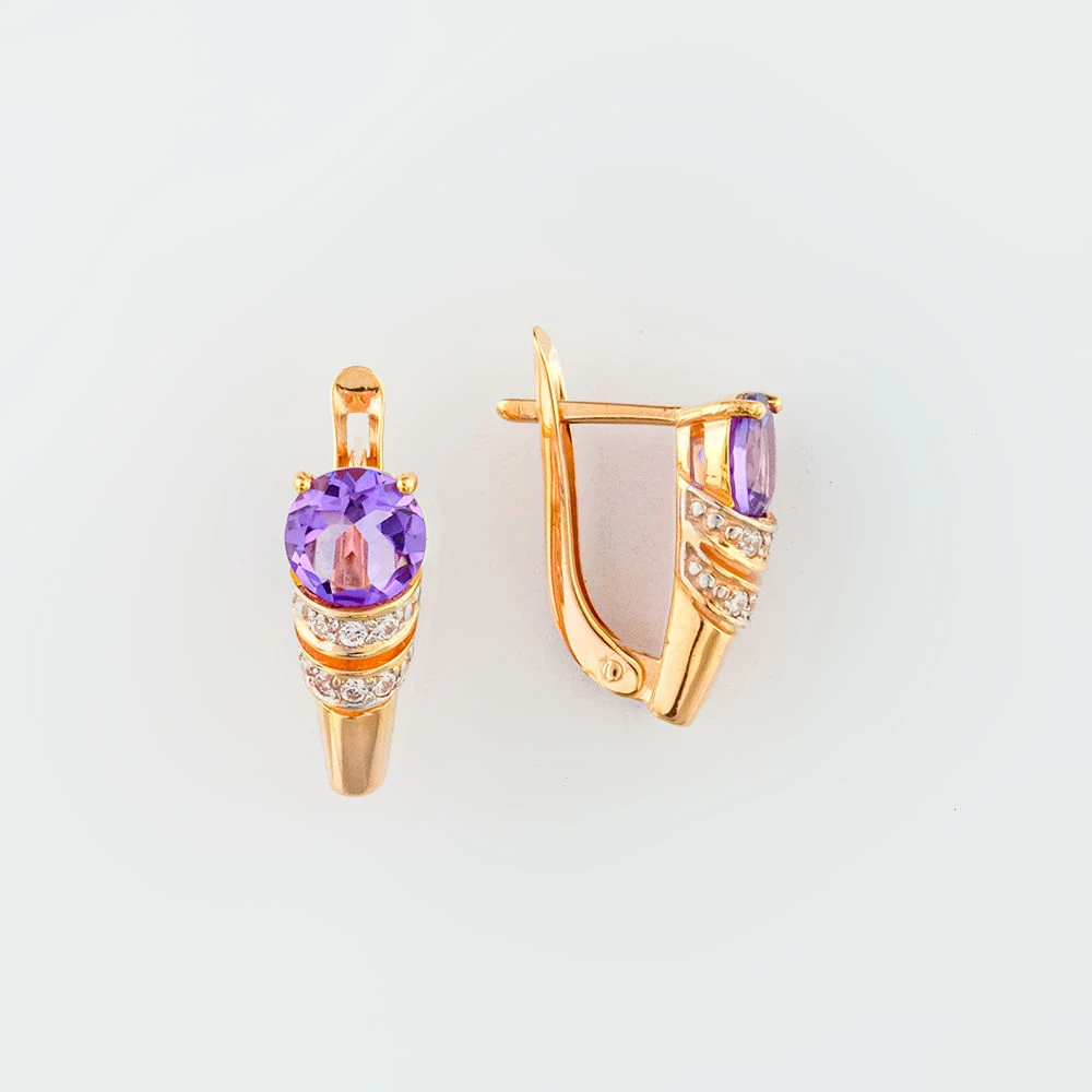 Серьги с аметистом из красного золота 585 пробы 1