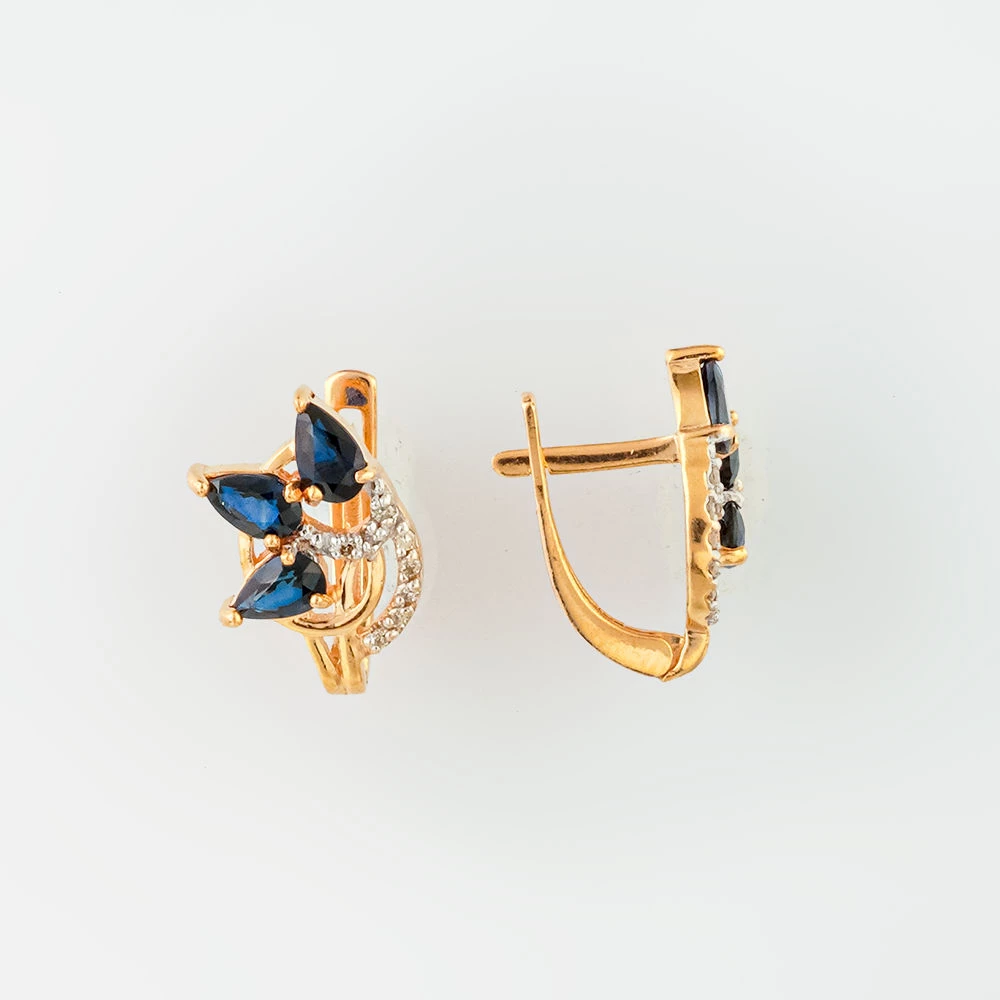 Серьги с сапфиром из красного золота 585 пробы 1