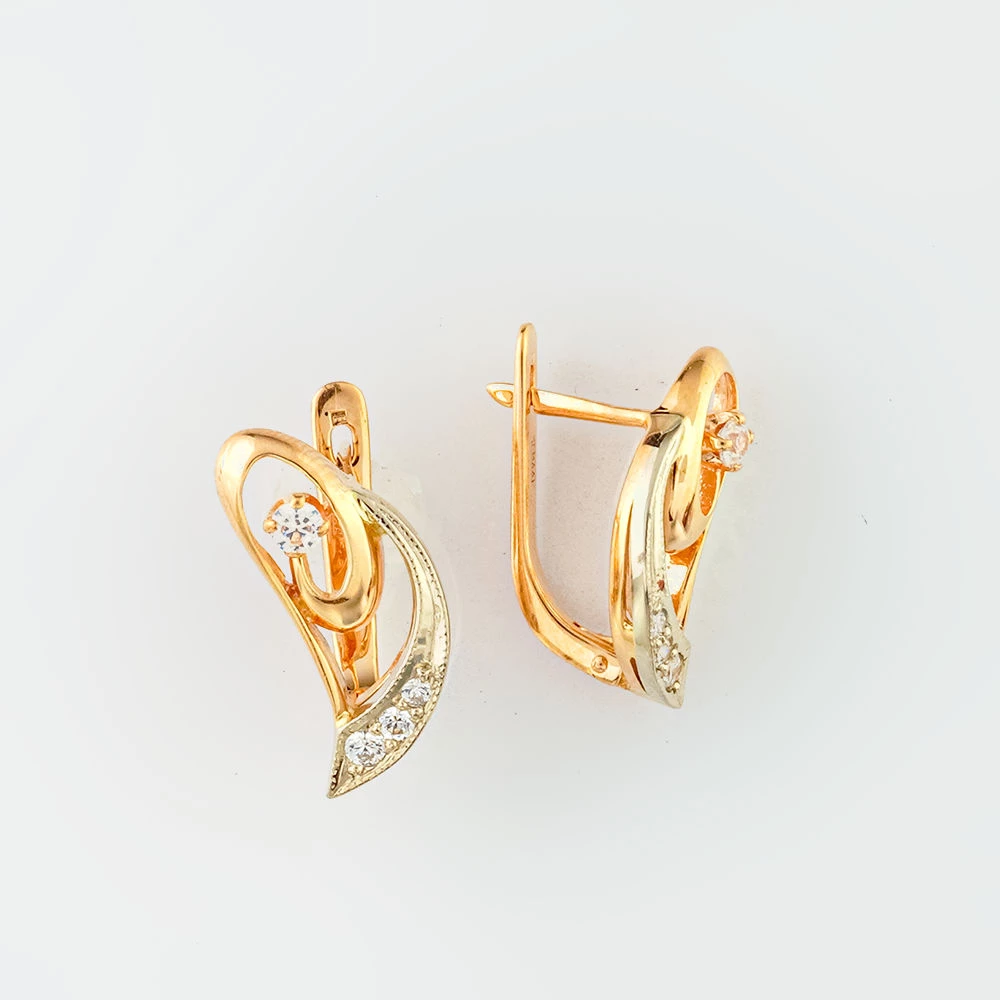 Серьги с фианитом из красного золота 585 пробы 1