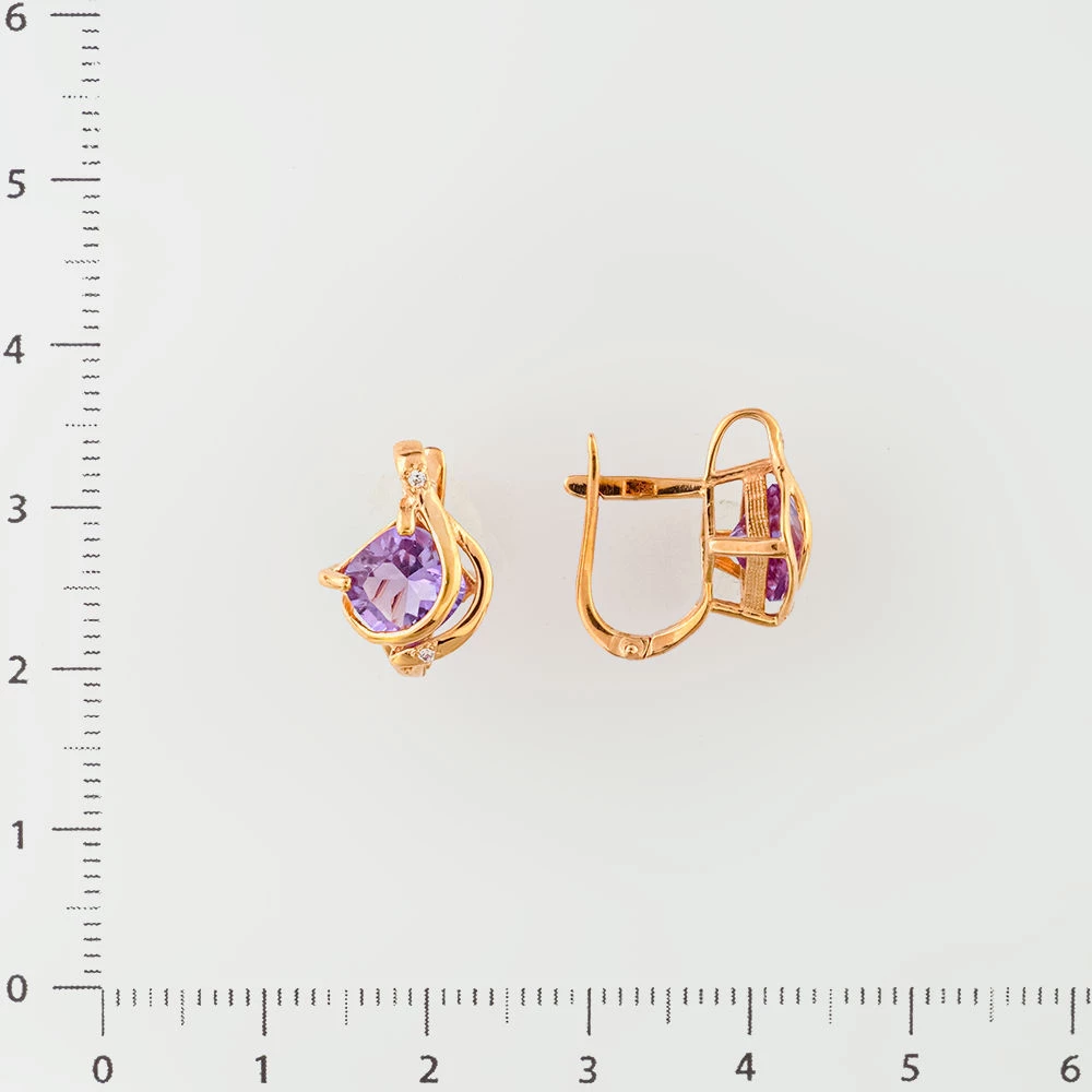 Серьги с аметистом из красного золота 585 пробы 2