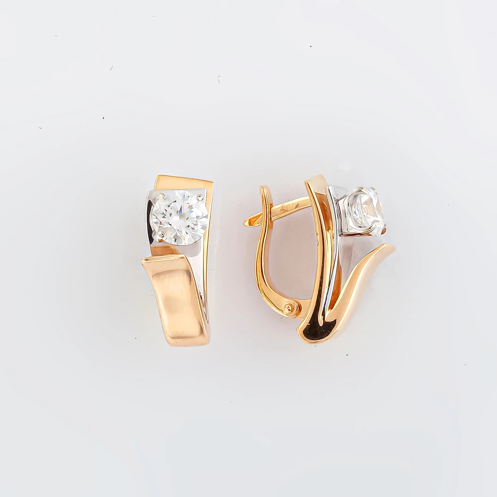 Серьги с фианитом из красного золота 585 пробы 1