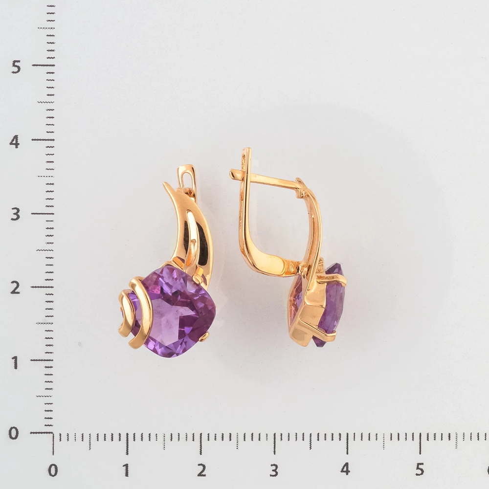 Серьги с аметистом из красного золота 585 пробы 2