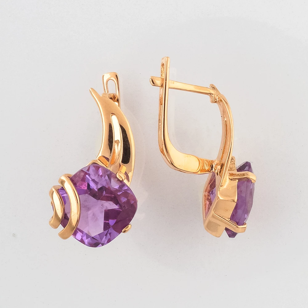 Серьги с аметистом из красного золота 585 пробы 1