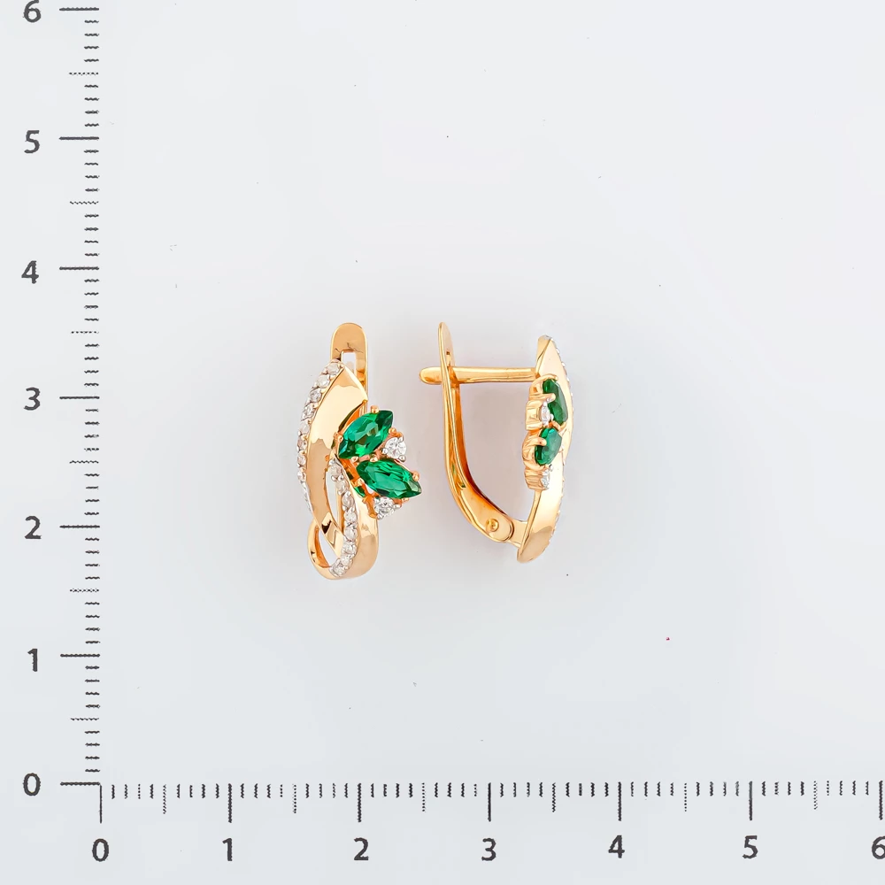 Серьги с изумрудом синтетическим из красного золота 585 пробы 2