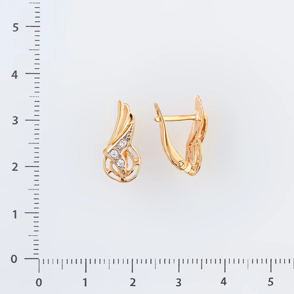 Серьги с фианитом из красного золота 585 пробы 2