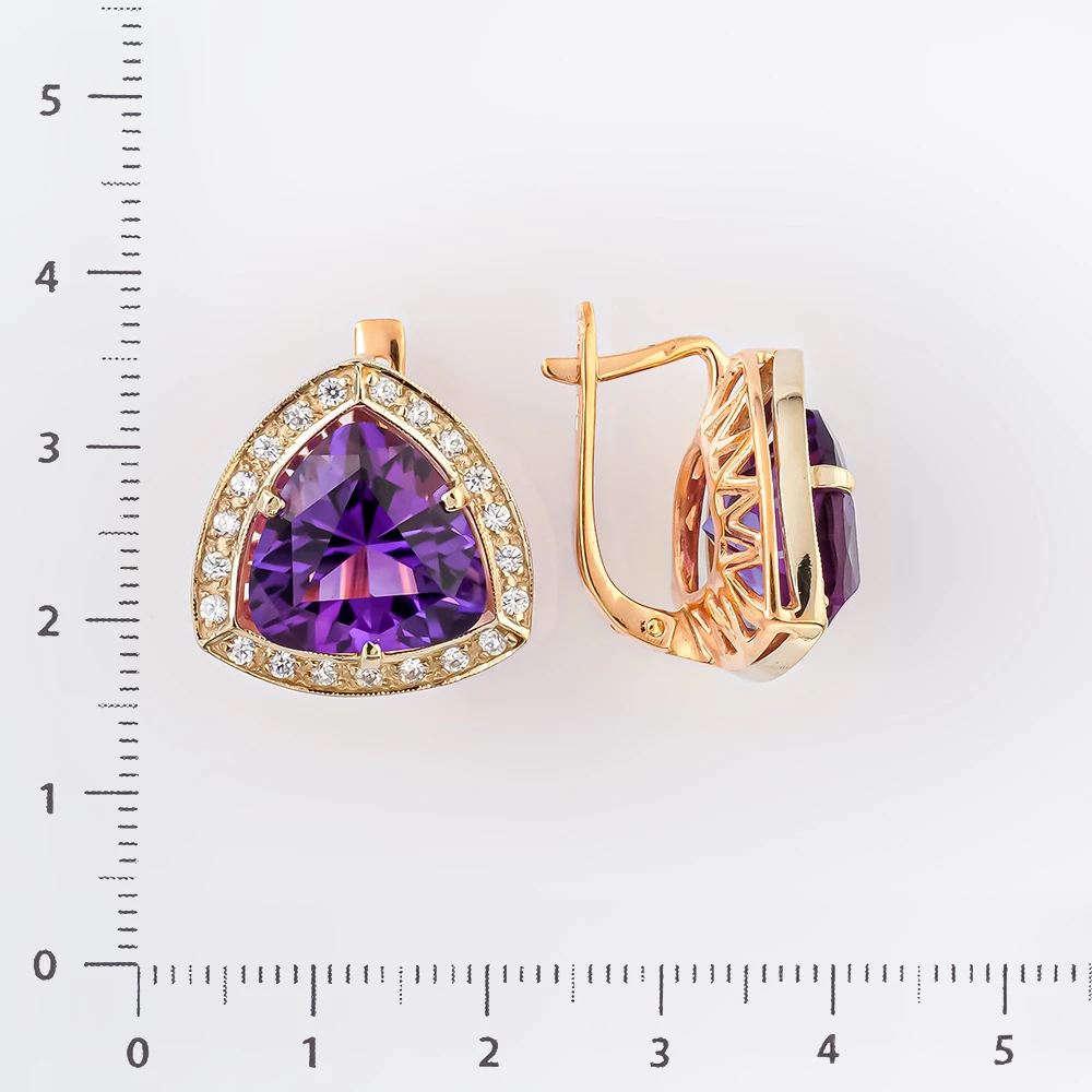Серьги с аметистом из красного золота 585 пробы 2