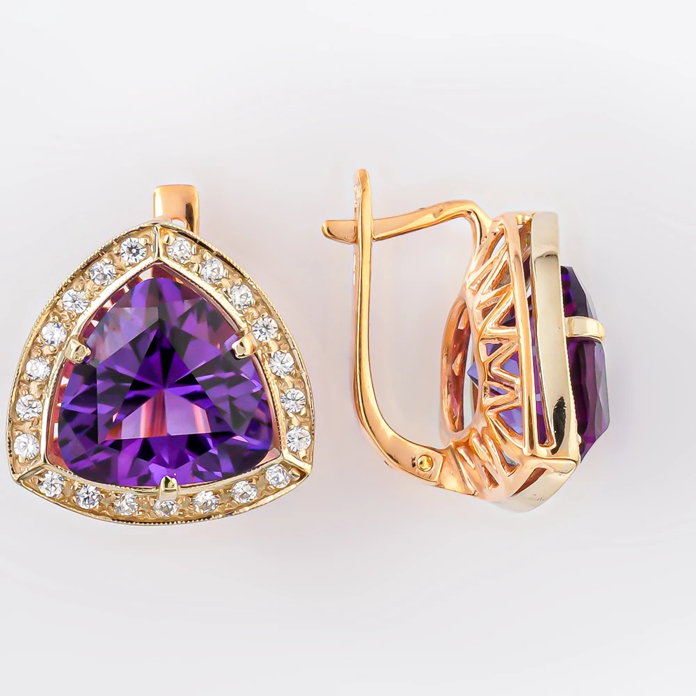 Серьги с аметистом из красного золота 585 пробы 1