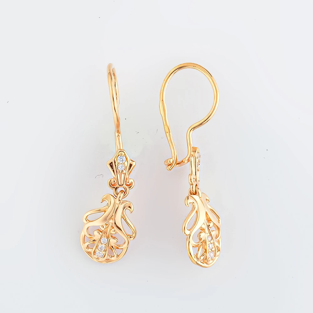 Серьги с фианитом из красного золота 585 пробы 1