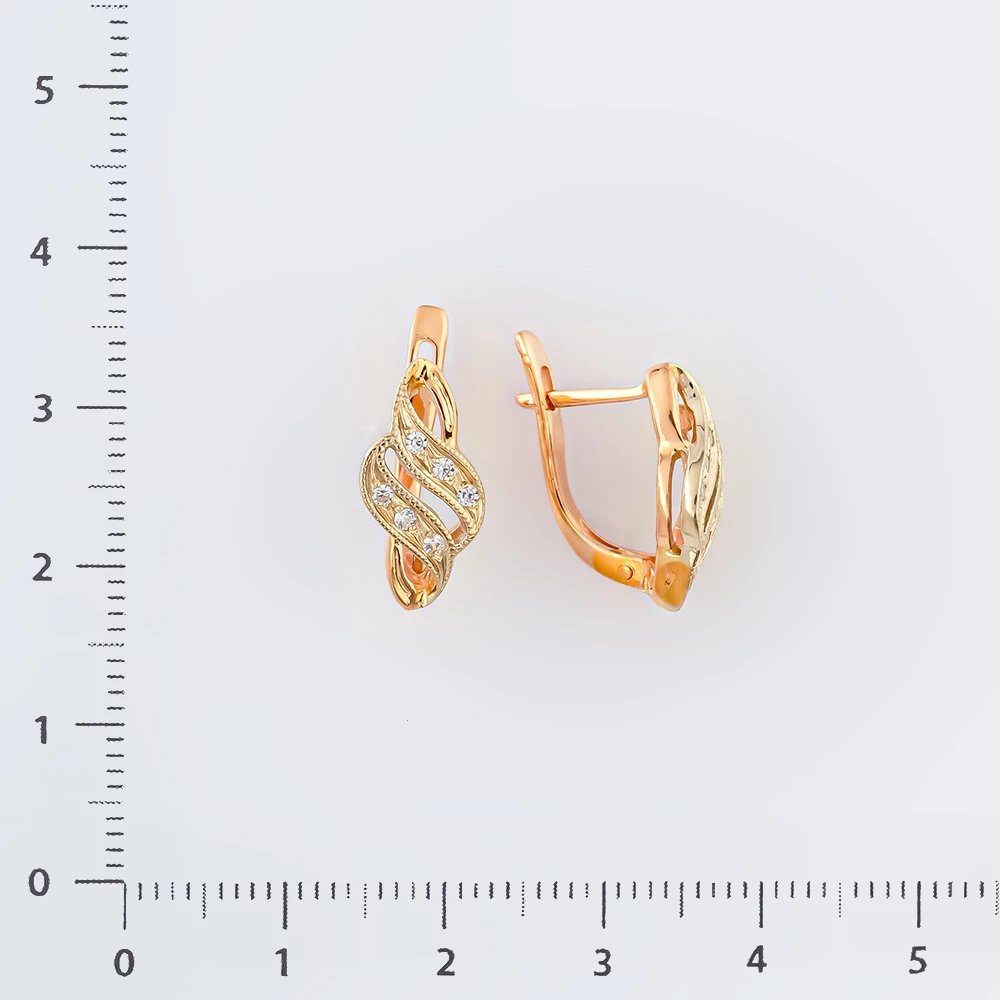 Серьги с фианитом из красного золота 585 пробы 2