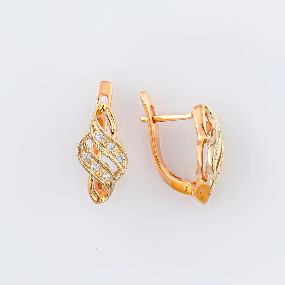 Серьги с фианитом из красного золота 585 пробы 1