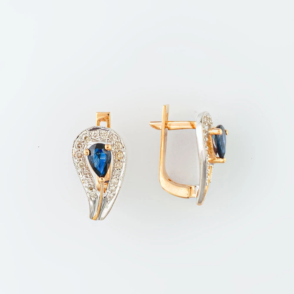Серьги с сапфиром из красного золота 585 пробы 1