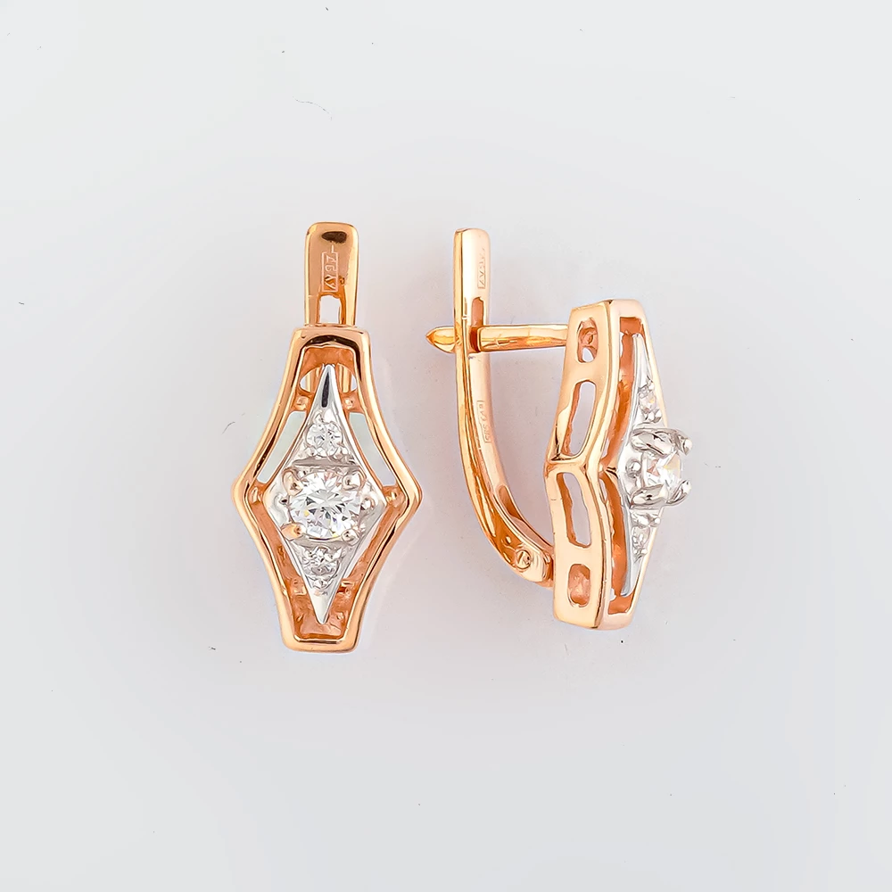 Серьги с фианитом из красного золота 585 пробы 1