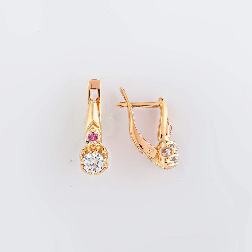 Серьги с фианитом из красного золота 585 пробы 1