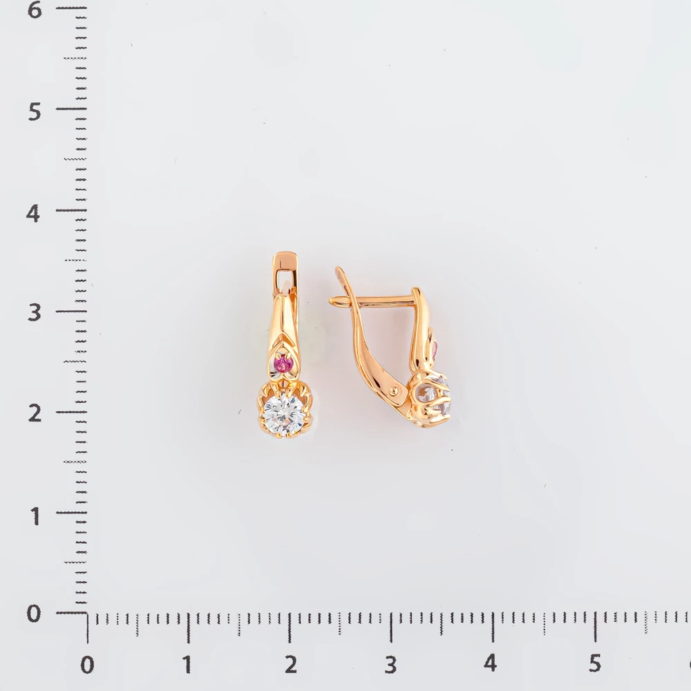 Серьги с фианитом из красного золота 585 пробы 2