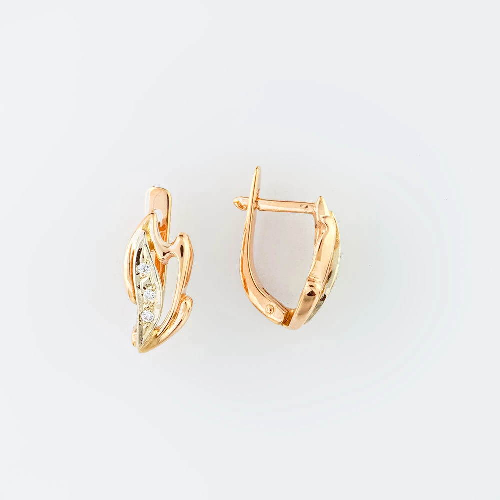 Серьги с фианитом из красного золота 585 пробы 1