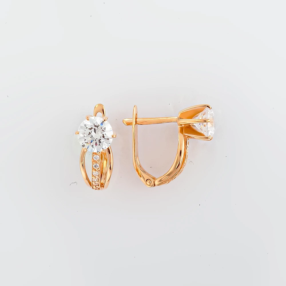 Серьги с фианитом из красного золота 585 пробы 1