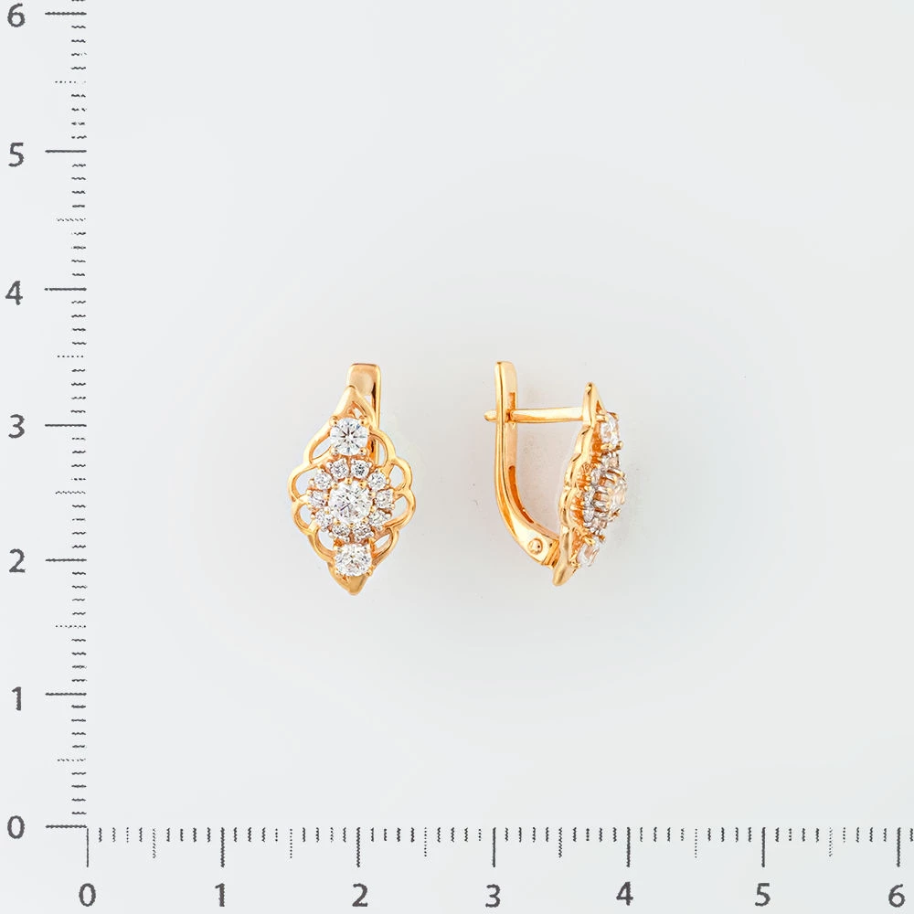 Серьги с фианитом из красного золота 585 пробы 2