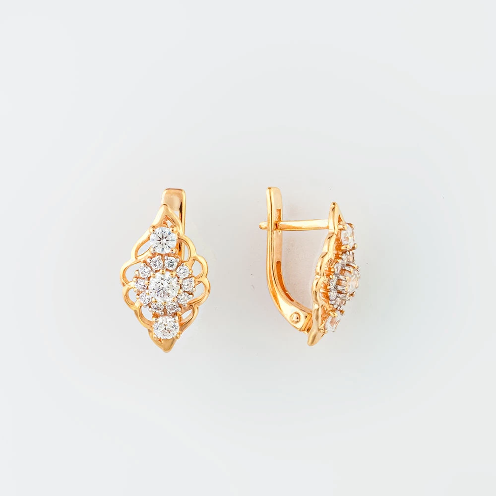 Серьги с фианитом из красного золота 585 пробы 1