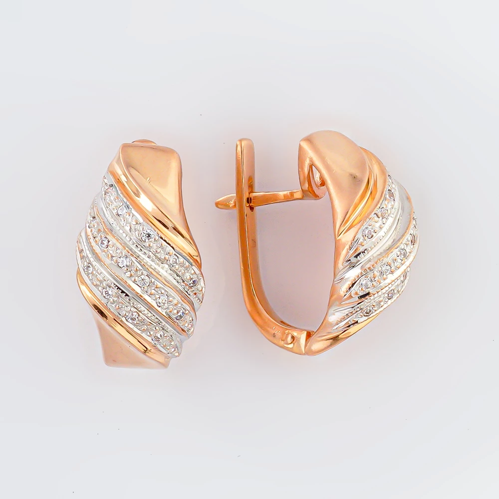 Серьги с фианитом из красного золота 585 пробы 1