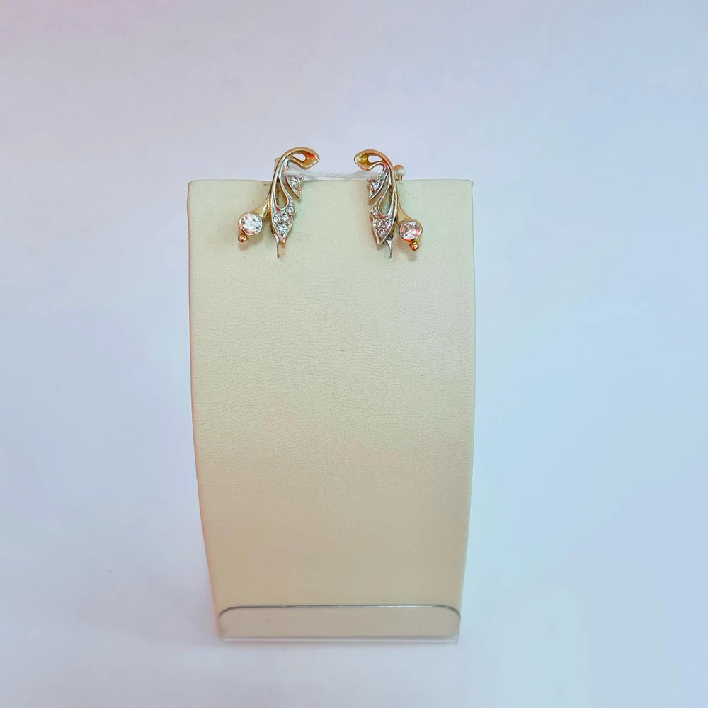 Серьги с фианитом из красного золота 585 пробы 1