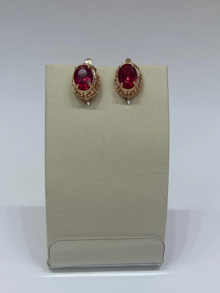 Серьги с фианитом из красного золота 585 пробы 1