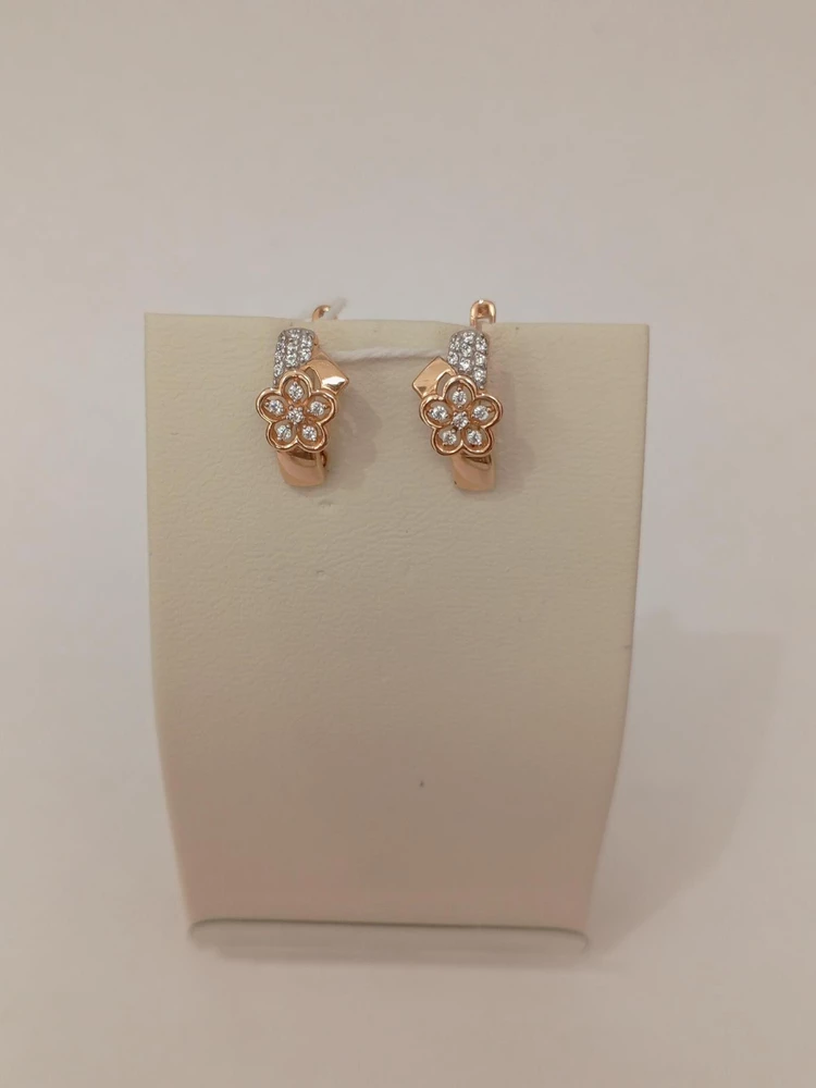 Серьги с фианитом из красного золота 585 пробы 1