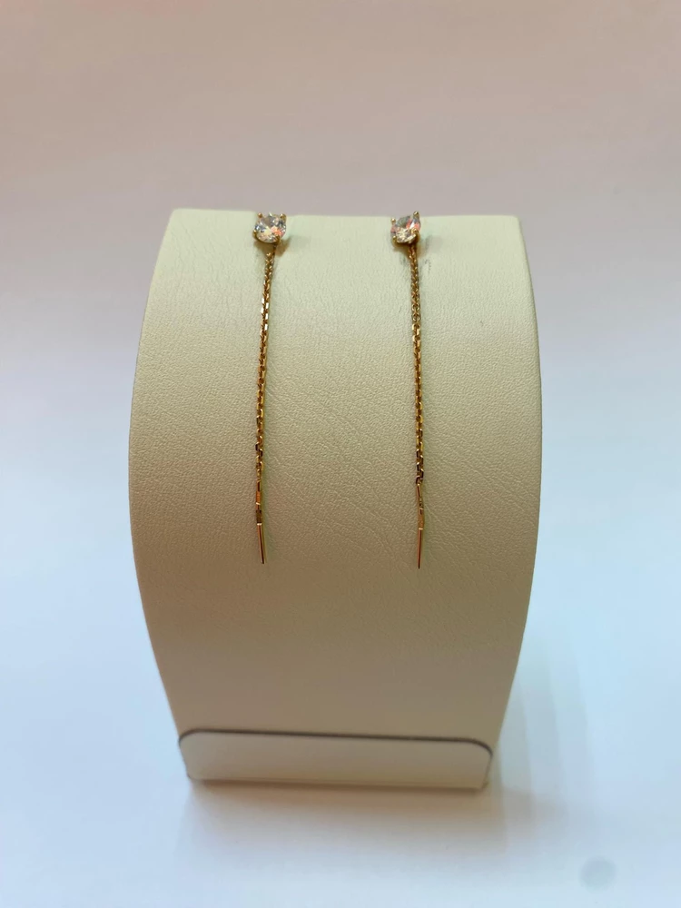 Серьги-продевки с фианитом из красного золота 585 пробы 1