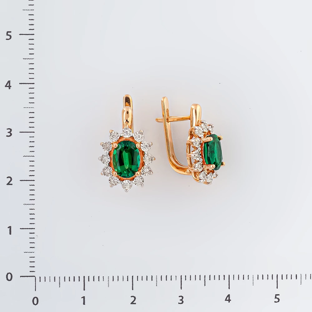 Серьги с изумрудом синтетическим из красного золота 585 пробы 2