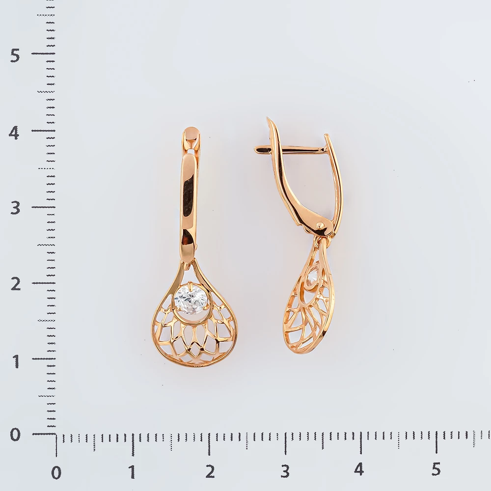 Серьги с фианитом из красного золота 585 пробы 2