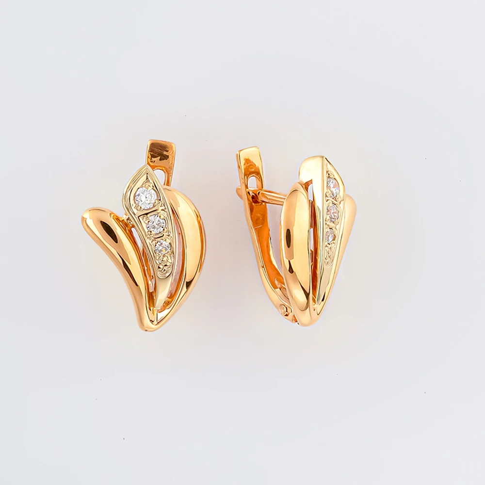 Серьги с фианитом из красного золота 585 пробы 1