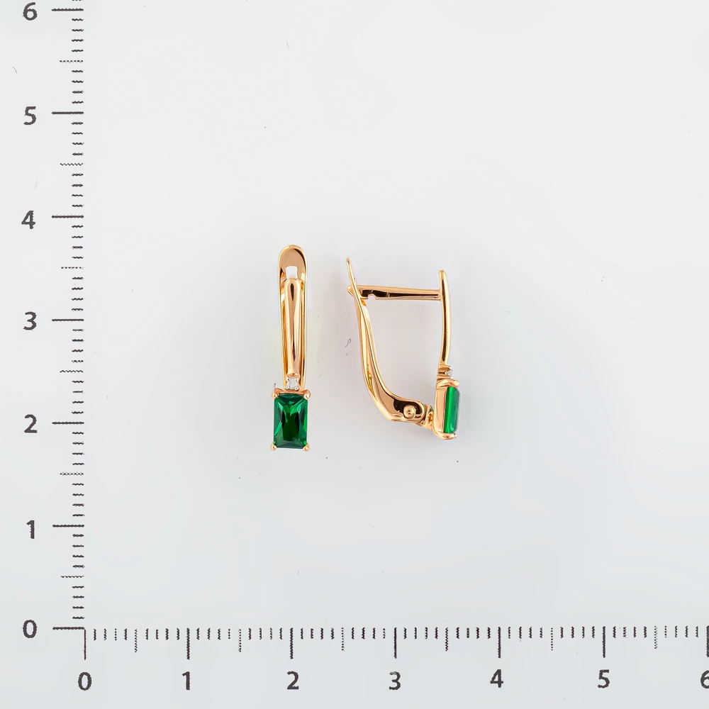 Серьги с изумрудом синтетическим из красного золота 585 пробы 2