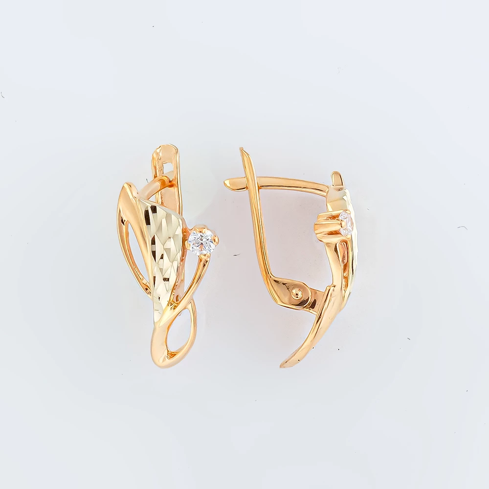 Серьги с фианитом из красного золота 585 пробы 1
